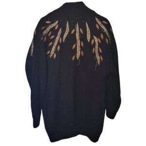 Vintage cardigan sweater coat jacket  mohair blend with beading & applique M